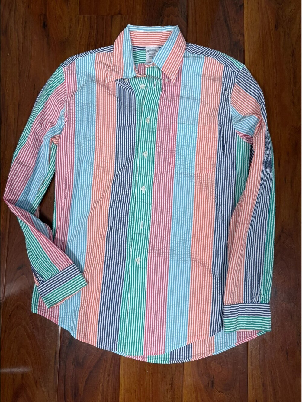 Brooks Brothers Regent Fit Seersucker Button Down Shirt Mens M Pastel Stripe